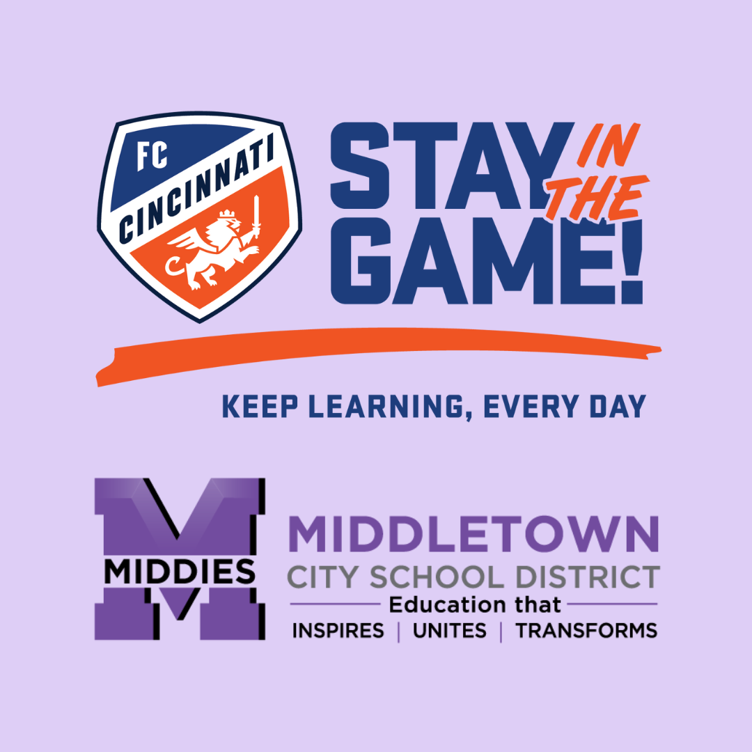 Stay in the Game! logo on top of the MCSD logo